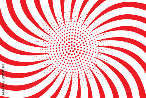 Circus background and spiral retro rays vector pattern. Vintage poster of red white sun or star burst radial lines with grunge texture, circus, carnival, summer fair or chapiteau backdrop. eps 10