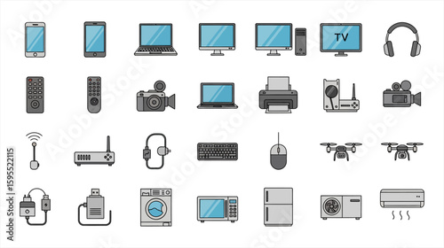 Assortment of Home and Office Electronics Vector Illustration - Icon Sheet