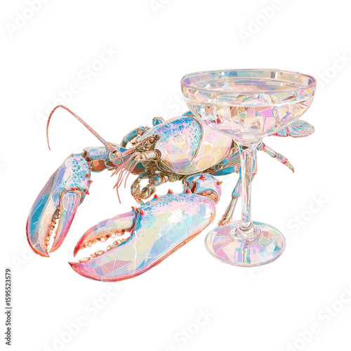 Lobster and rose wine png clipart illustration