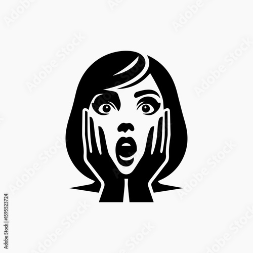 Graphic Illustration of a Womans Face Expressing Shock and Surprise.