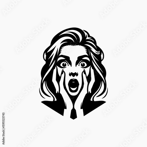 Graphic Illustration of a Womans Face Expressing Intense Shock and Fear.
