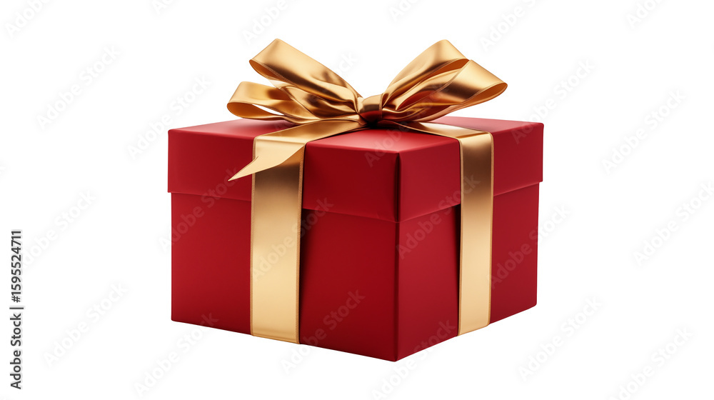 Obraz premium Red gift box tied with golden ribbon and bow for celebration