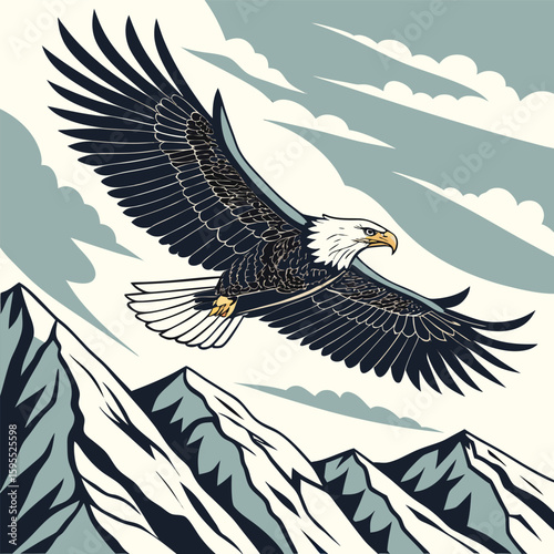Intricate flat vector illustration of a soaring dog featuring clean lines vibrant CMYK colors and a modern design suitable for various creative projects and design