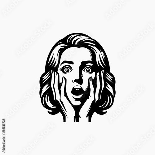 Shocked Woman with Hands on Face Vintage Style Illustration.
