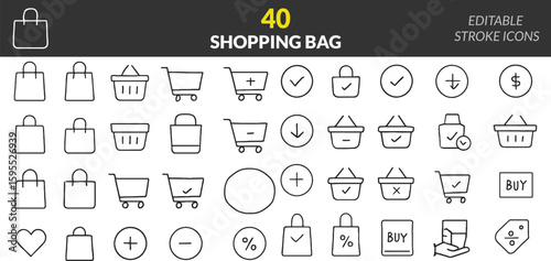 Collection of Shopping and E-commerce Icons Representing Various Aspects of Online Retail and Purchase Activities with Editable Stroke Feature