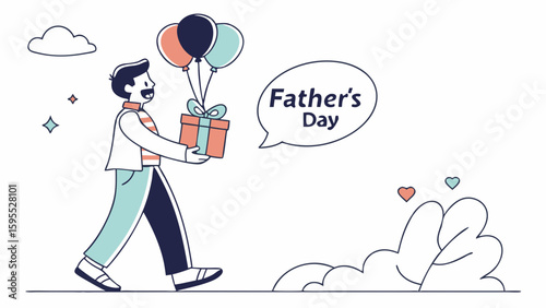A man holding a gift and balloons for Father's Day celebration.