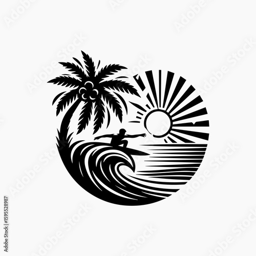 Surfer Riding a Wave in Tropical Paradise.