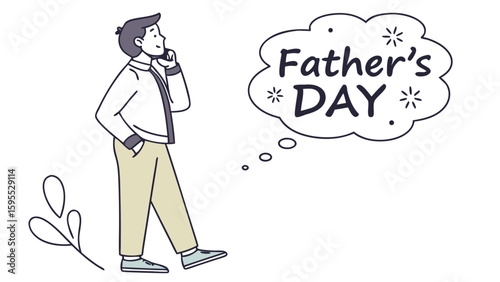Man thinking about Father's Day, with a thought bubble containing the text "Father's DAY".