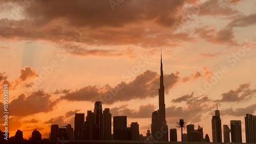 Canvas Print Dubai Sunset: Skyline Silhouette