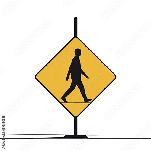 Yellow triangle road sign warning symbol for pedestrian crossing safety