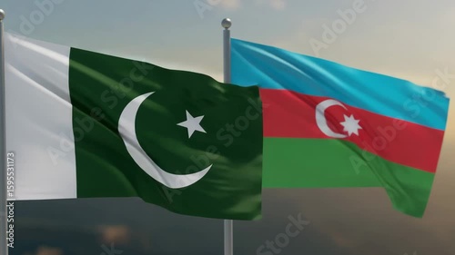 Waving flags of pakistan and azerbaijan