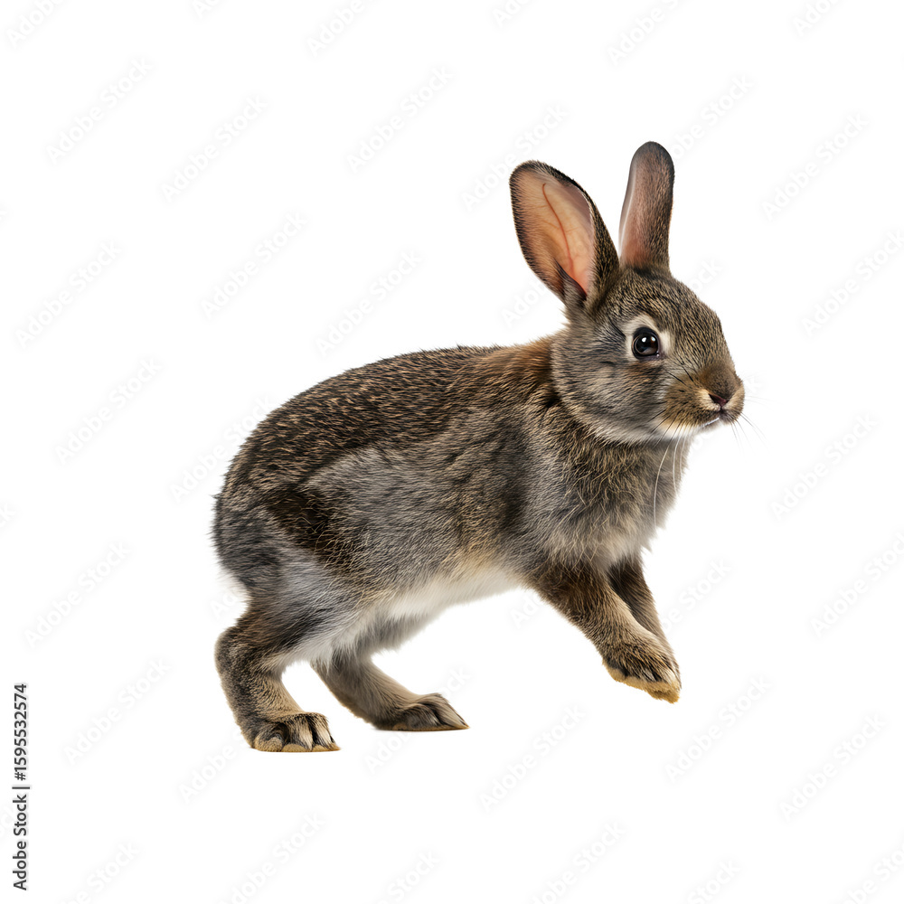 Obraz premium Brown rabbit hopping on white background 