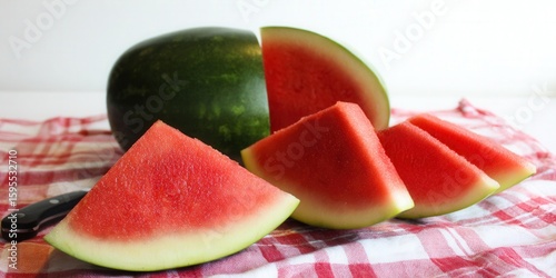 Delicious watermelon slices and a whole watermelon, perfect for a summer treat.