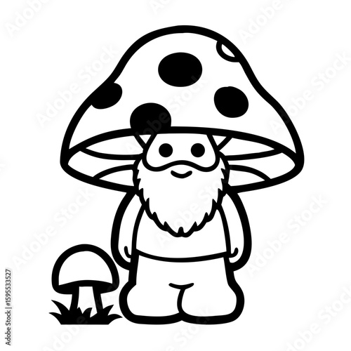 Garden gnome with a mushroom hat with polka dots  