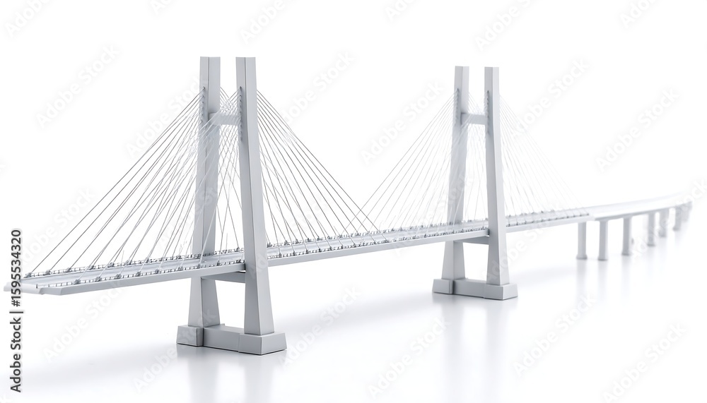 Obraz premium 3D model of a cable-stayed bridge