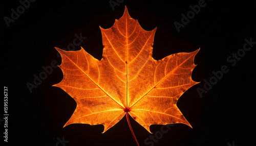 Autumn's Embrace A Golden Maple Leaf Against Darkness, Showcasing Seasonal Beauty and Textural Detail
