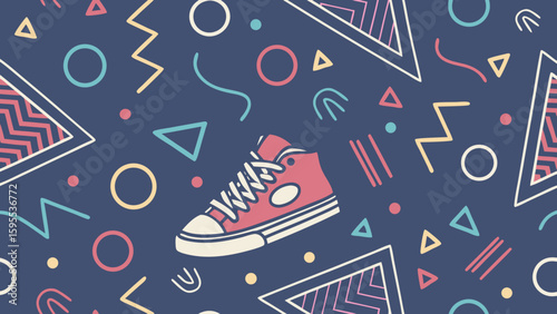 sneakers geometric shapes seamless pattern urban streetwear youth fashion background