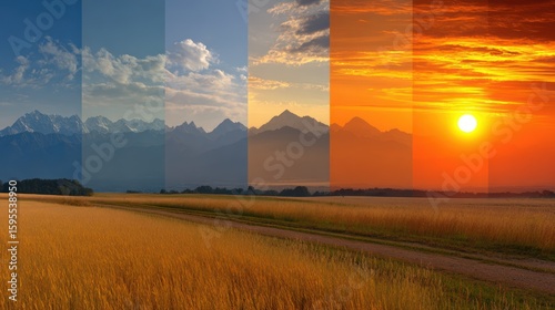 Mountain panorama through the day