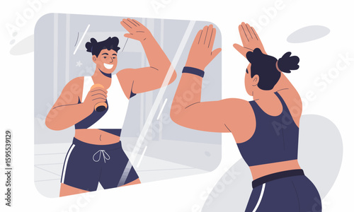 Mirror Motivation: Confident Woman Celebrating Fitness Achievement