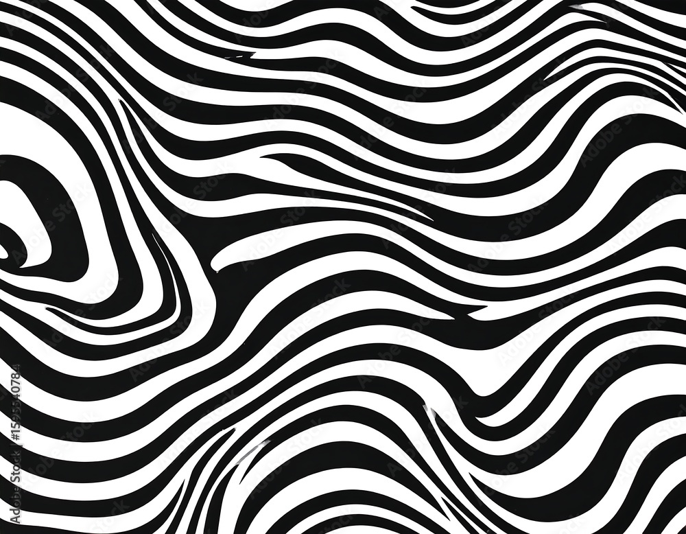 Fototapeta premium Abstract black and white wavy lines pattern