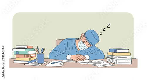 Exhausted Doctor: A Tired Surgeon Sleeping at His Desk