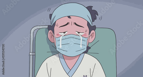 Exhausted Healthcare Worker: Cartoon Illustration of Emotional Burnout