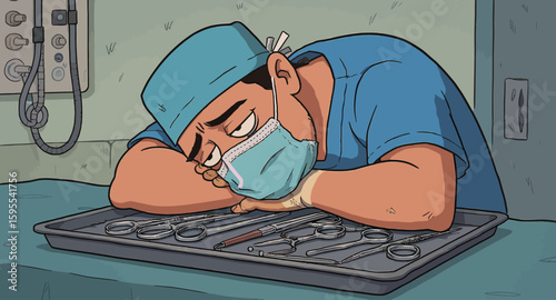 Exhausted Surgeon: Cartoon Depicting Medical Overload