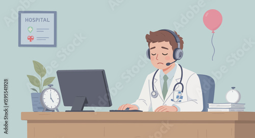 Overwhelmed Doctor Telemedicine Consultation