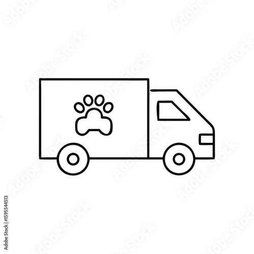 Mobile veterinary van icon with paw print design