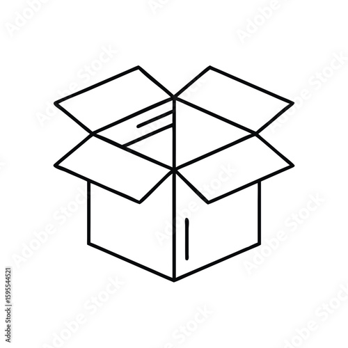 Open box with packing material icon in simple black outline style