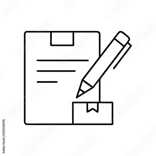 Pen signing a delivery form icon in minimalistic style