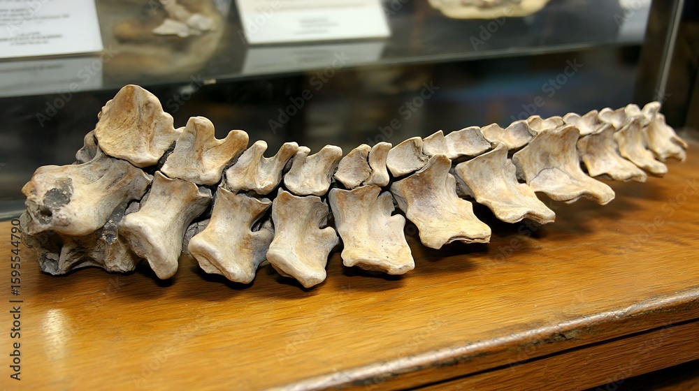 Fototapeta premium A section of a spine specimen displayed on a wooden surface.