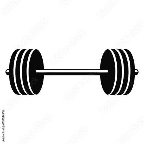 Simple black and white icon of a barbell for weightlifting