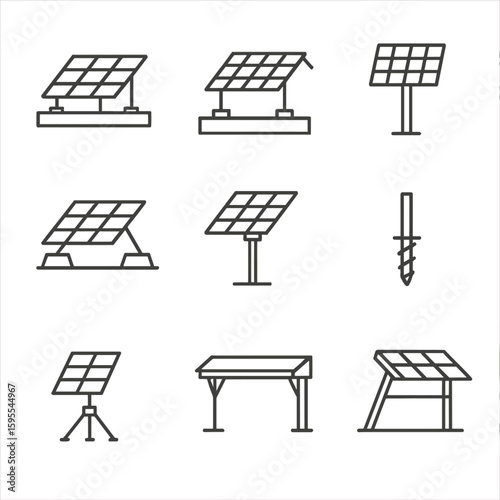 Chinese captions system icon mounting vector no bubbles mount tripod roof solar