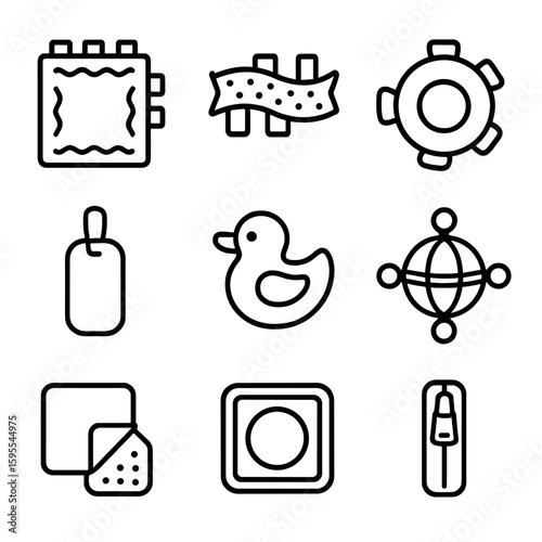 Toy sensory captions marks velcro vector bubbles icon grid ribbon icons labels