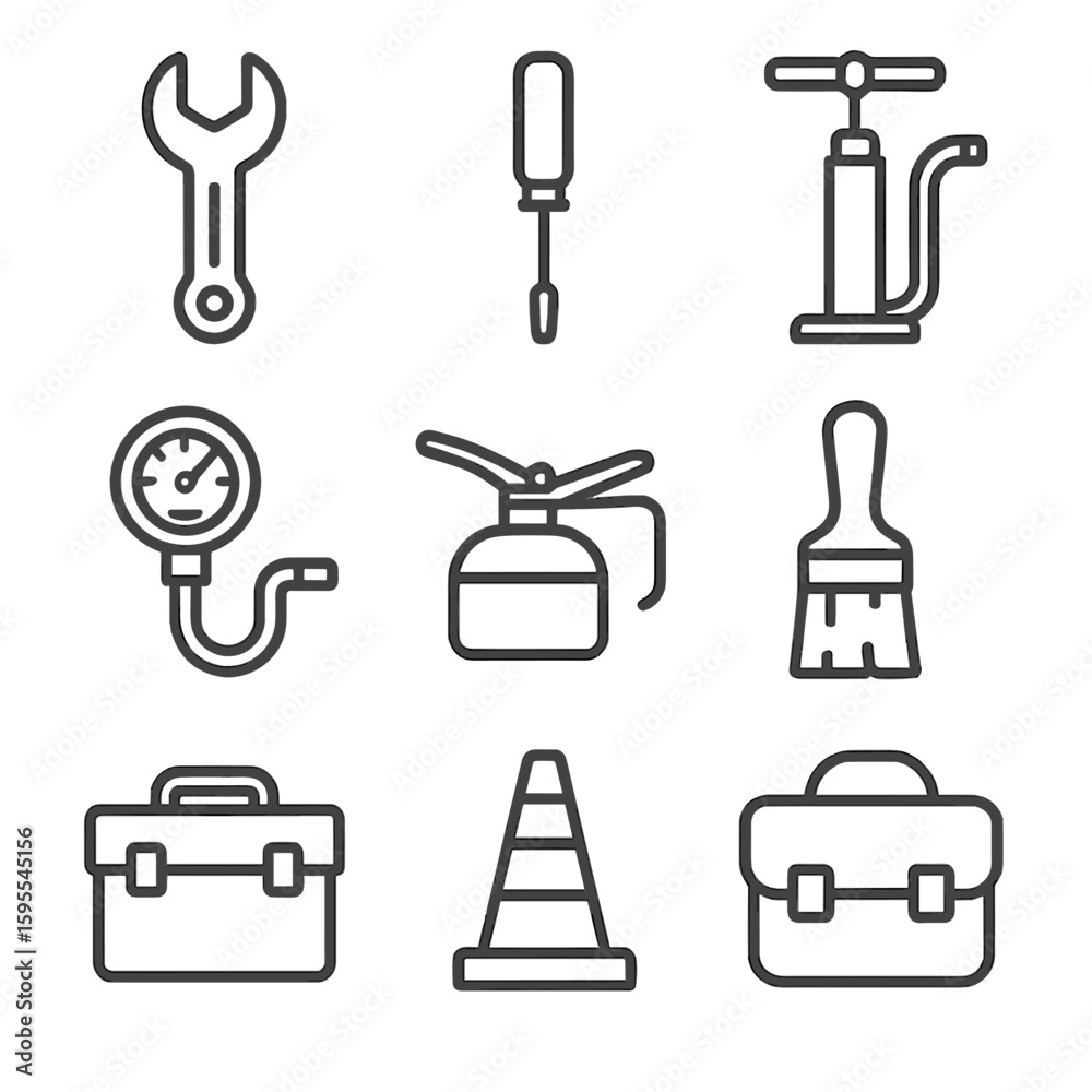 Fototapeta premium Screwdriver vector icons bag tool gauge dockside cleaning icon toolbox brush cone