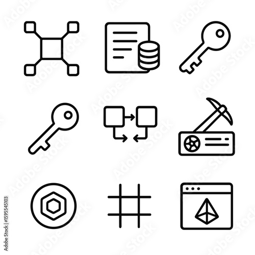 Key utility blockchain punctuation equally no icon icons labels typography letters mining