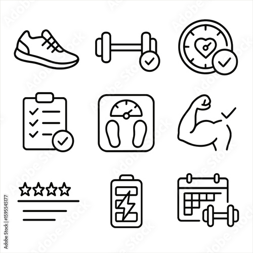 Vector spaced fitness any detailed icon grid icons bubbles no letters activity