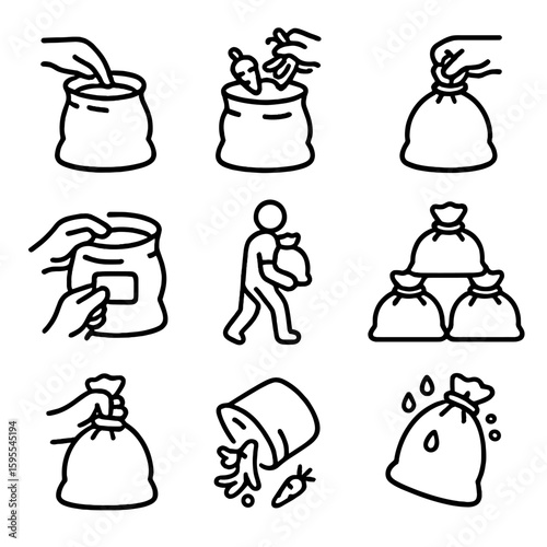 Vector labeling icons no scraps icon bag chinese compost typography tying letters