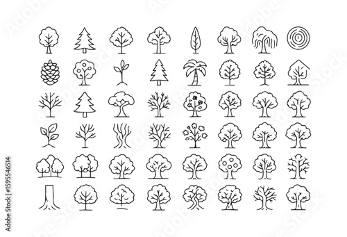 Collection of Linear Tree Icons for Various Applications