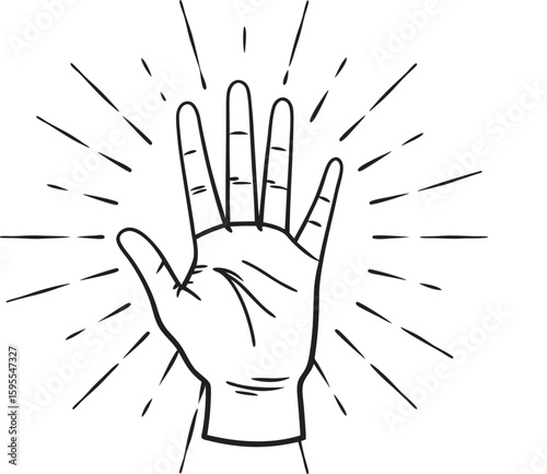 A stylized hand with fingers spread open, emitting radiating lines, isolated on a clean white background.