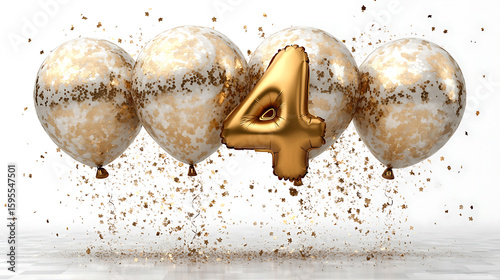 Festive Gold and White Balloons with Number Four for 4th Birthday or Anniversary Celebration