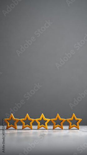 Five golden stars in a row representing excellent quality and outstanding customer experience against a smooth grey background