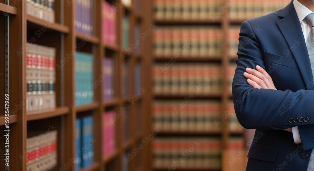 Fototapeta premium Midsection Of Lawyer Standing Against Bookshelf