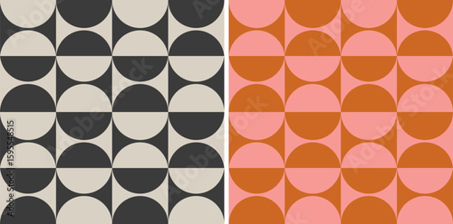 Vector set retro simple geometric seamless patterns in retro style. Vintage abstract geometric pattern in Bauhaus style.