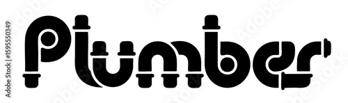 Creative "Plumber" Typographic Logo Design with Pipe-Inspired Letters Isolated on Transparent Background – Plumbing, Repair, and Construction Concept