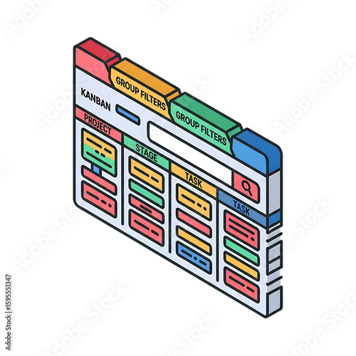UI design layout with tabs and module categories.