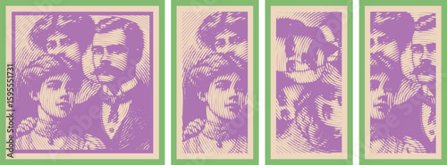 Stylized Purple Line Art Family Portrait - Abstract Generational Illustration for Heritage & Togetherness Themes