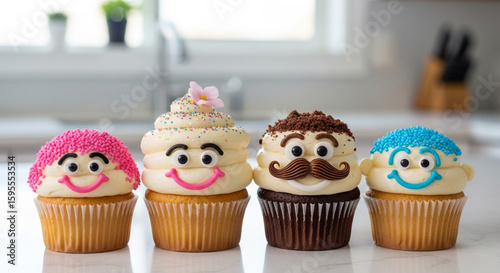 Funny face cupcakes birthday party ideas vanilla chocolate frosting sprinkles