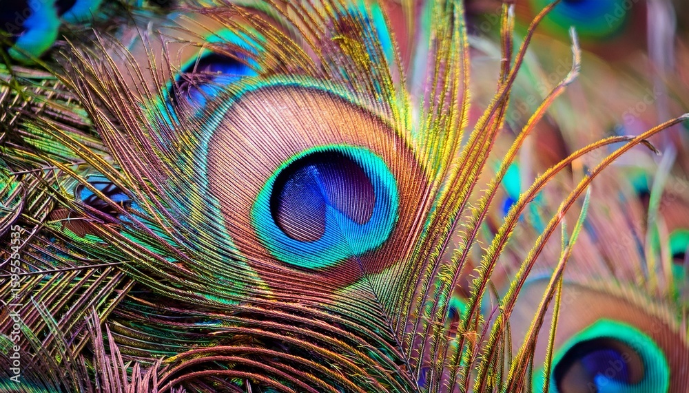 Fototapeta premium colorful peacock feathers shallow dof